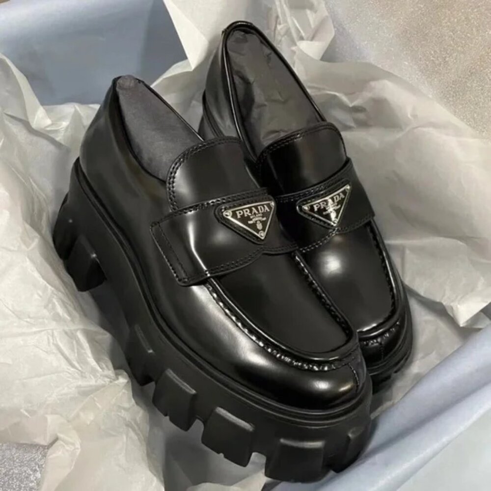 Prada Women's Shiny Black Chunky Loafers